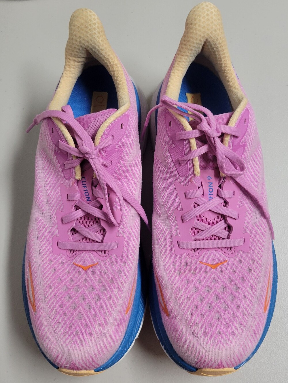 Hoka One One Clifton 9 Pink With Blue Accents Women's Size 10.5B.